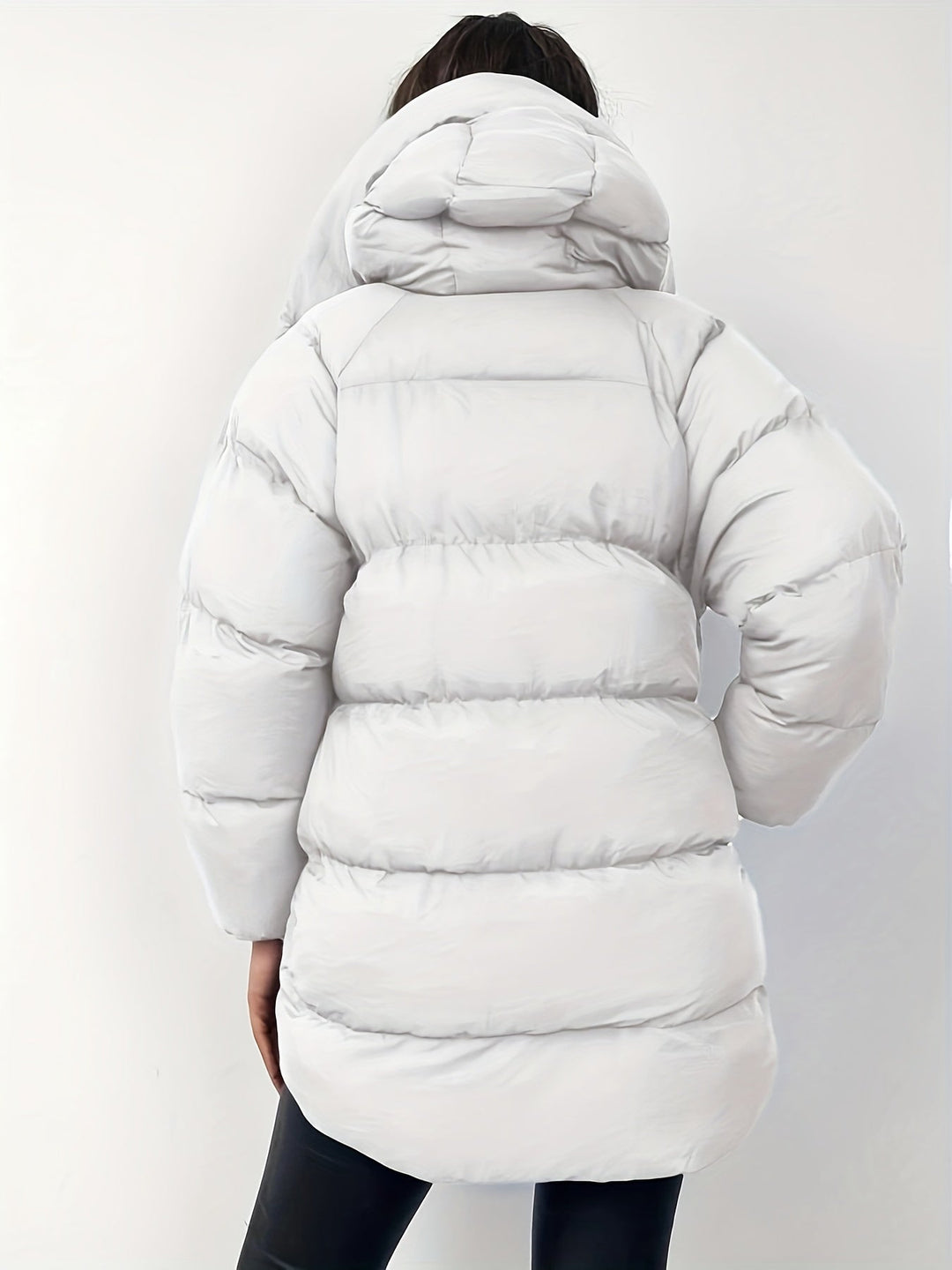 Women's Hooded Longline Oversized Puffer Jacket Zip-Up Winter Coat