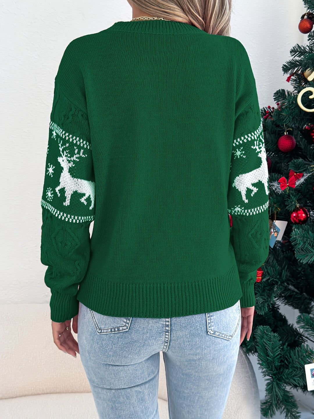 Women's Christmas Sweater Fair Isle Reindeer Snowflake Crewneck Knit Pullover