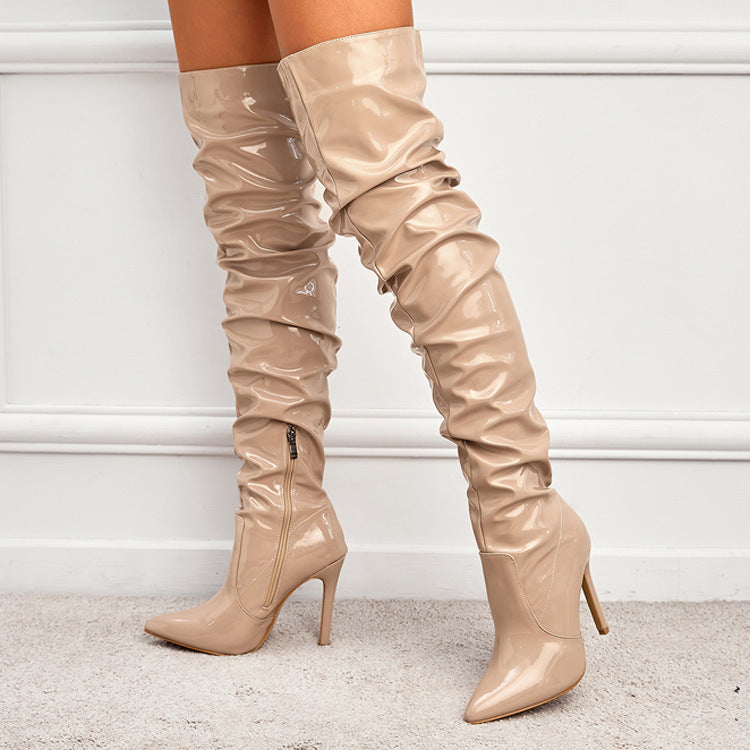 Women's Over-the-Knee Boots Stiletto Heel Pointed-Toe Slouch Side-Zip