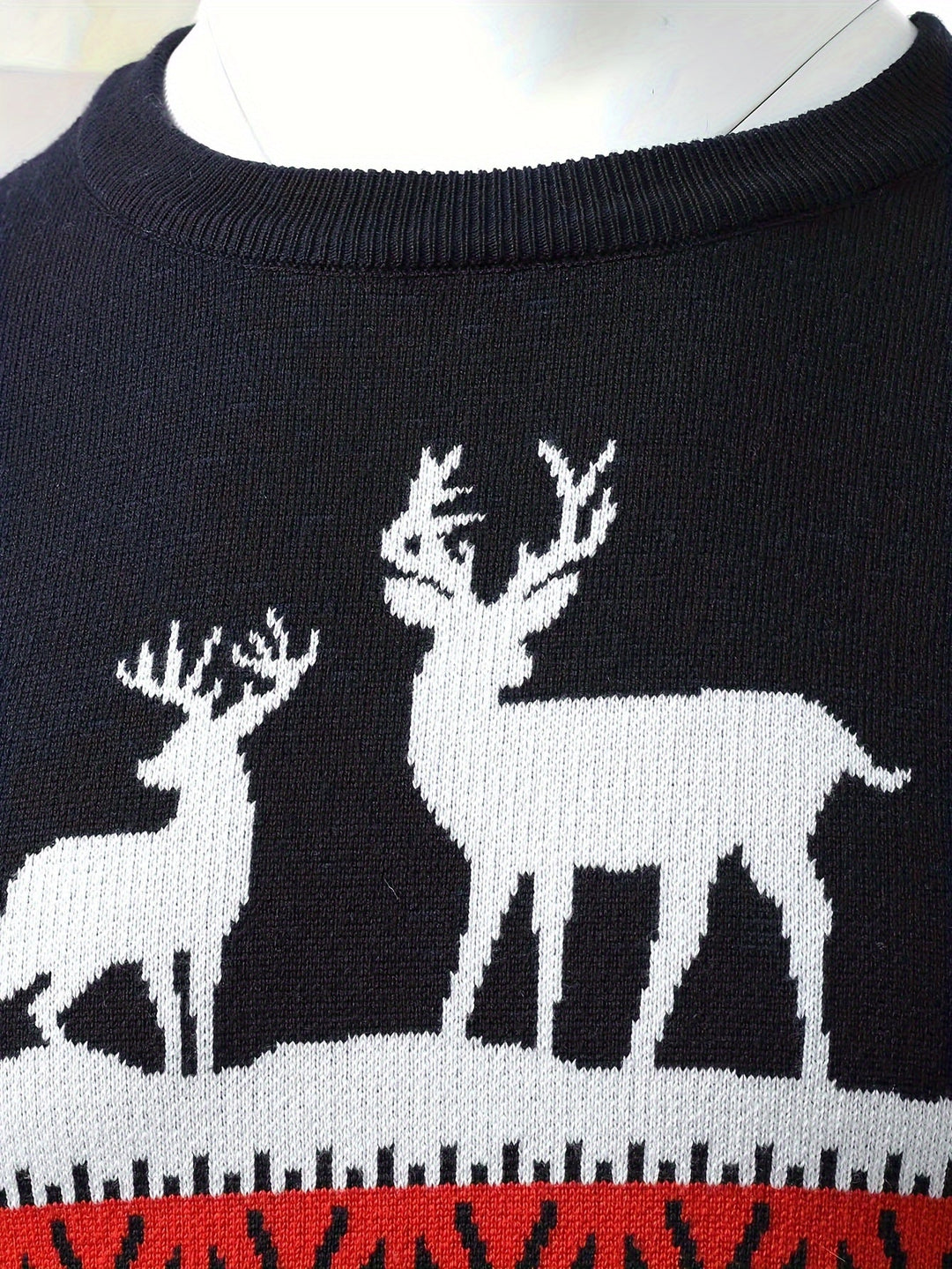 Men's Red Festive Christmas Sweater Reindeer Fair-Isle Crewneck