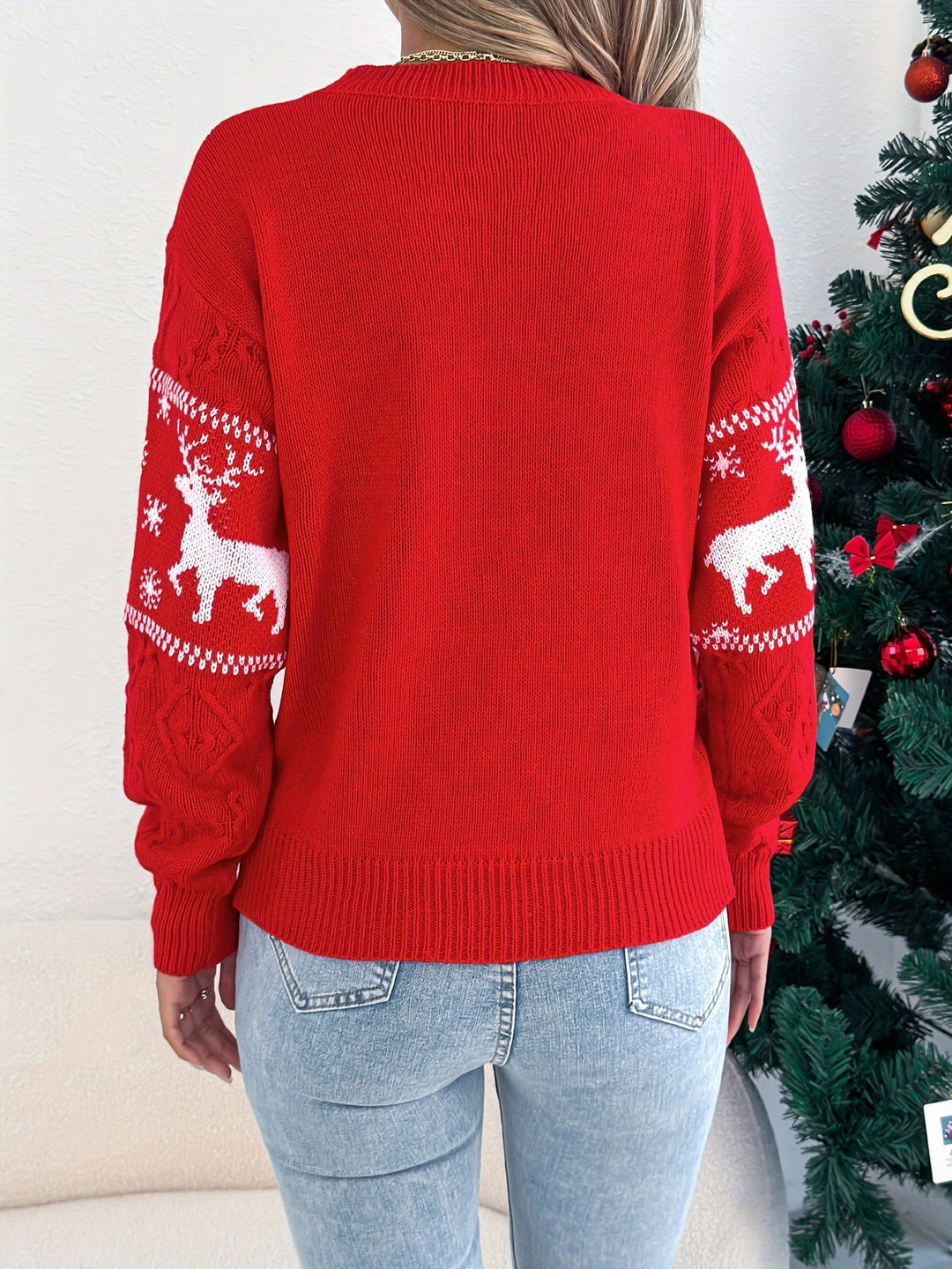 Women's Christmas Sweater Fair Isle Reindeer Snowflake Crewneck Knit Pullover