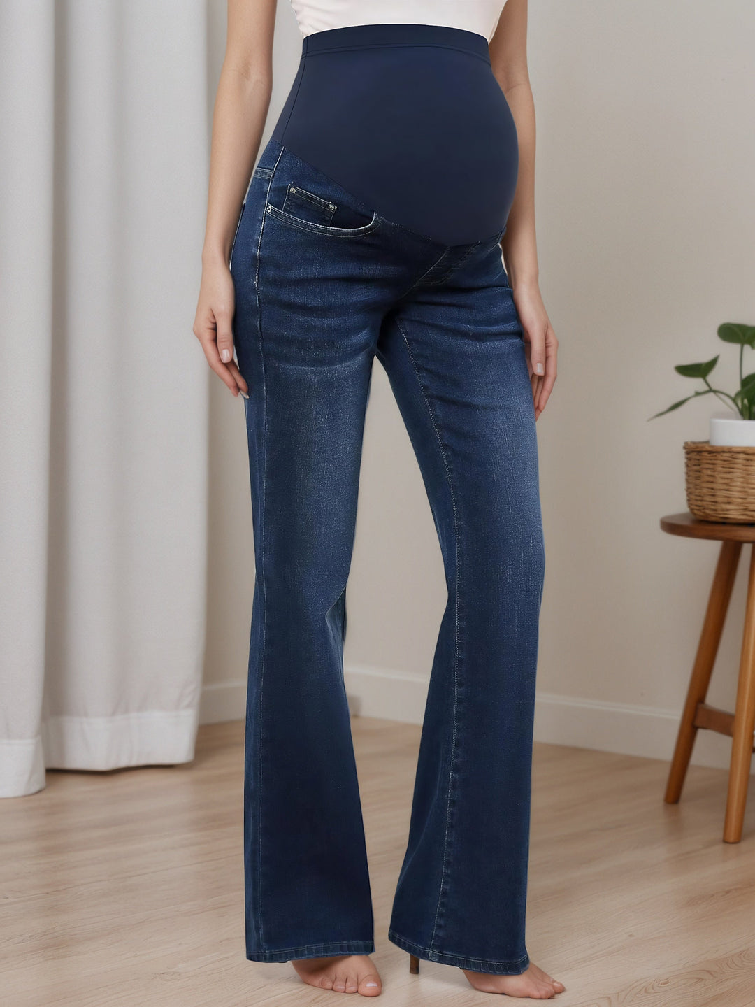 Women's Denim Maternity Jeans Belly Panel Flare Leg Bootcut Stretch Casual