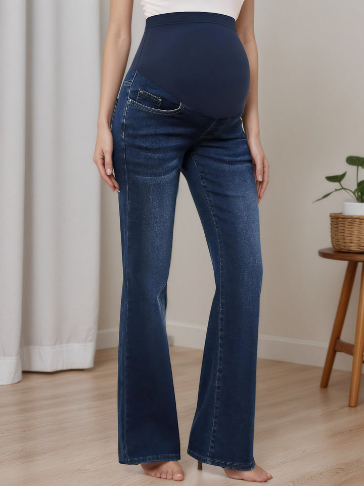 Women's Denim Maternity Jeans Belly Panel Flare Leg Bootcut Stretch Casual