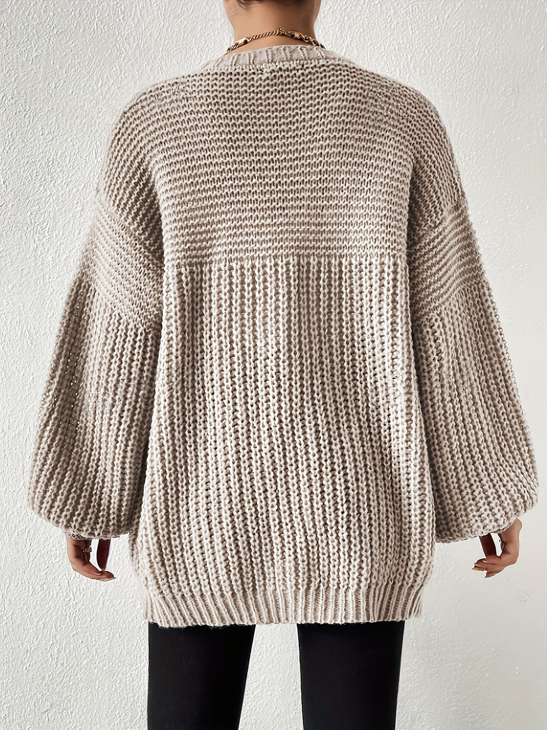 Women's Ribbed Knit Balloon Sleeve Open Front Oversized Cardigan