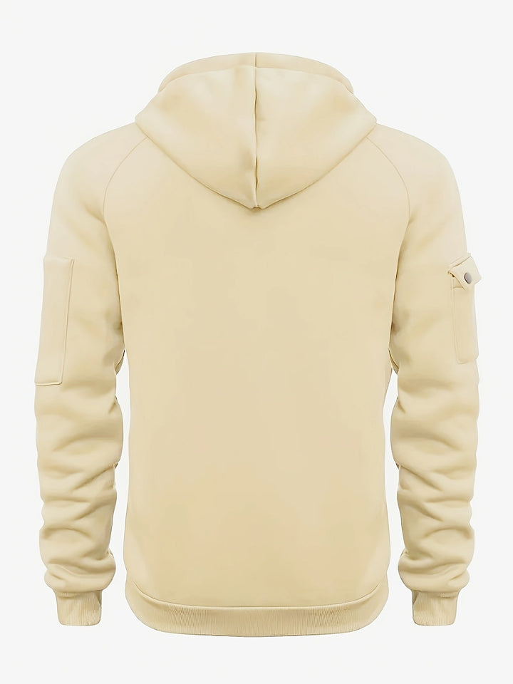 Men's Utility Quarter-Zip Hoodie Drawstring Sleeve Pocket Techwear Relaxed