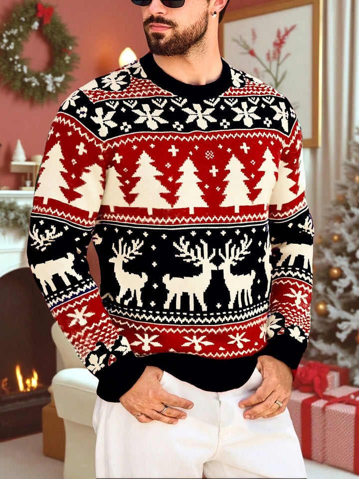 Men's Festive Christmas Sweater Reindeer Fair Isle Crewneck Holiday