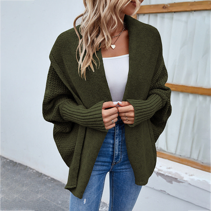 Women's Oversized Open-Front Batwing Knit Cardigan Shawl Collar Loose Sweater