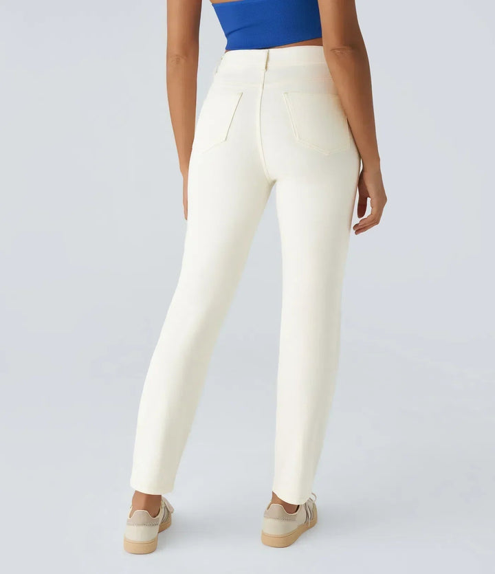Women's Pull-On Straight Leg Jeans High Waist Elastic Stretch Denim Comfort
