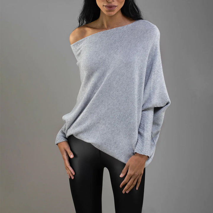 Women's Off-Shoulder Knit Sweater Carmen Neckline Batwing Sleeve Oversized