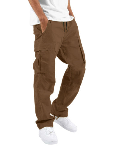 Men's Cargo Trousers Multi-Pocket Relaxed Straight Cotton Workwear Casual