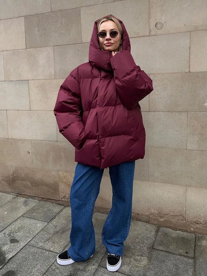 Women's Oversized Hooded Quilted Puffer Jacket Stand Collar Winter Coat