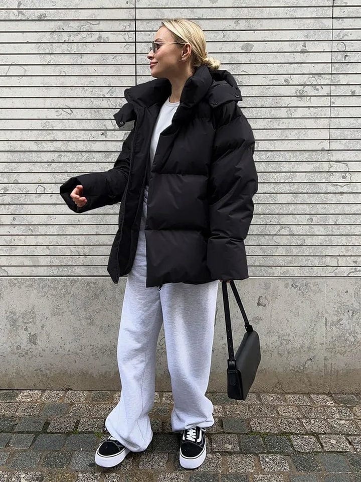 Women's Oversized Hooded Quilted Puffer Jacket Stand Collar Winter Coat