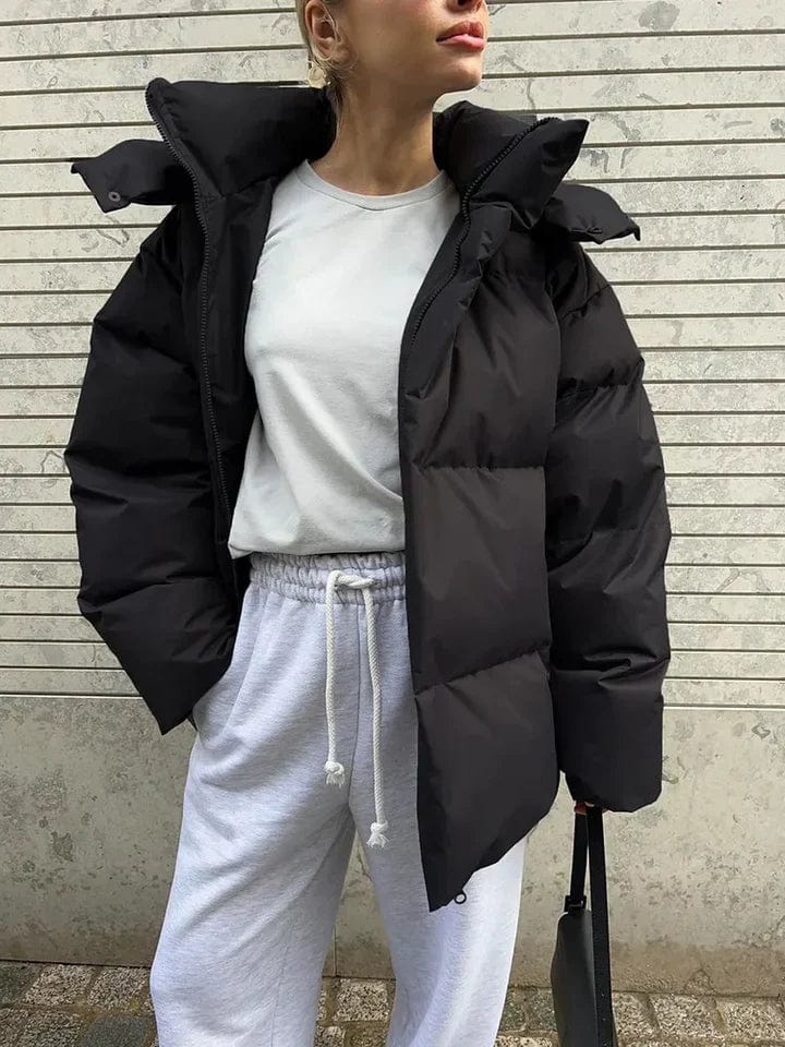 Women's Oversized Hooded Quilted Puffer Jacket Stand Collar Winter Coat