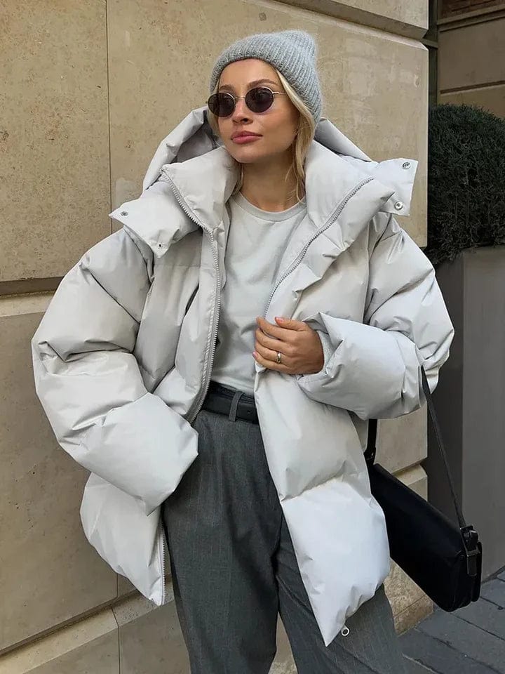 Women's Oversized Hooded Quilted Puffer Jacket Stand Collar Winter Coat