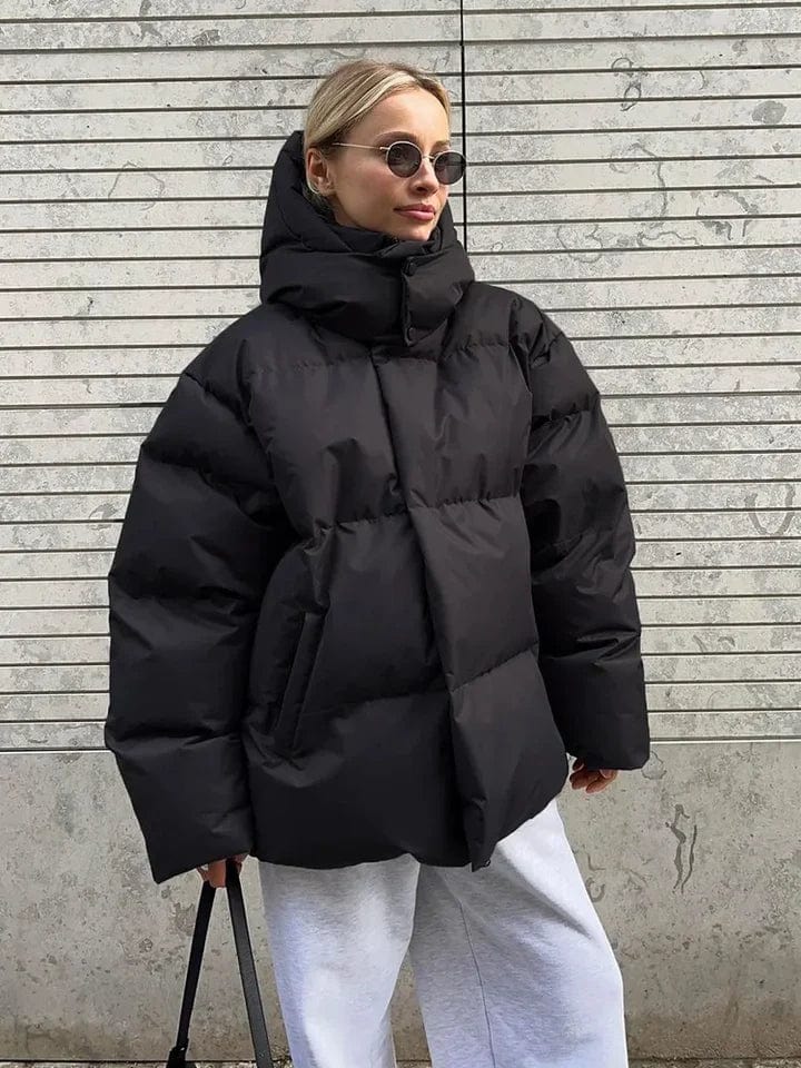 Women's Oversized Hooded Quilted Puffer Jacket Stand Collar Winter Coat