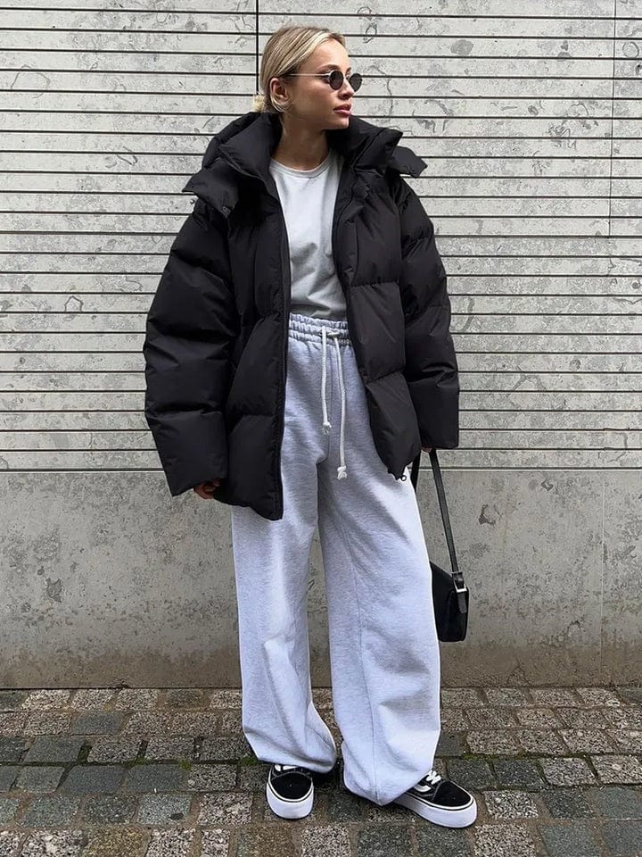 Women's Oversized Hooded Quilted Puffer Jacket Stand Collar Winter Coat