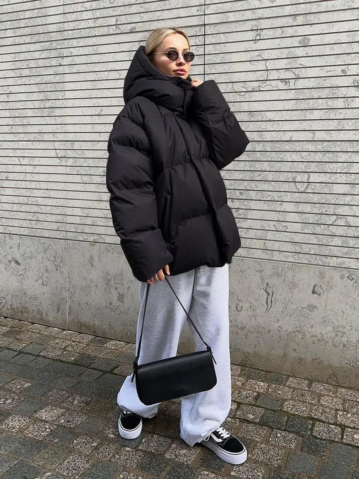 Women's Oversized Hooded Quilted Puffer Jacket Stand Collar Winter Coat