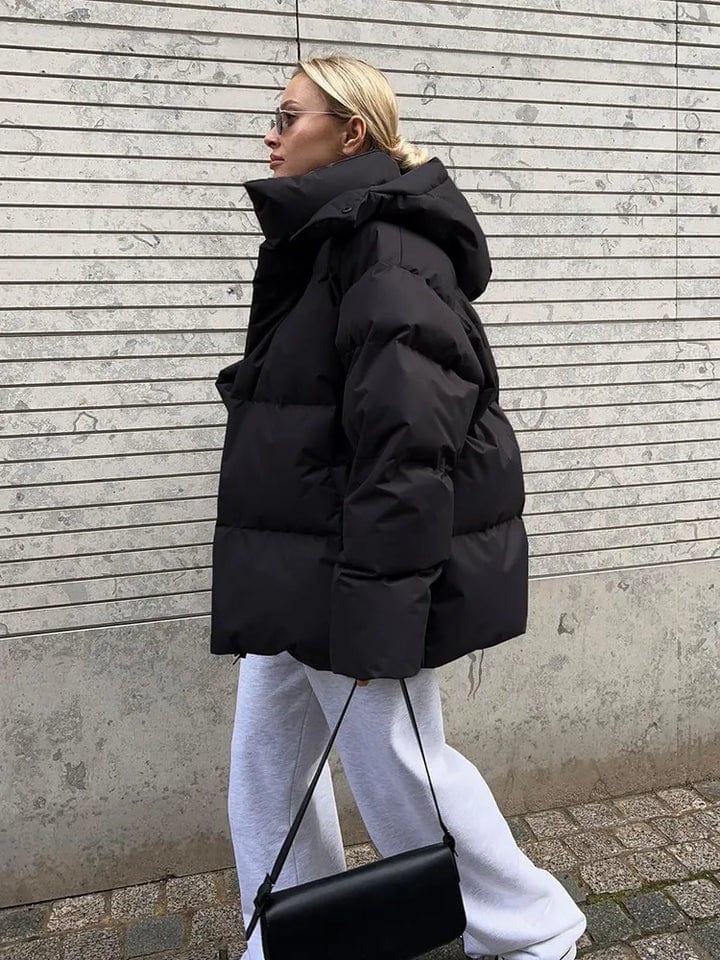 Women's Oversized Hooded Quilted Puffer Jacket Stand Collar Winter Coat