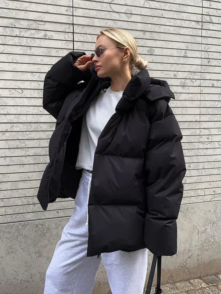Women's Oversized Hooded Quilted Puffer Jacket Stand Collar Winter Coat