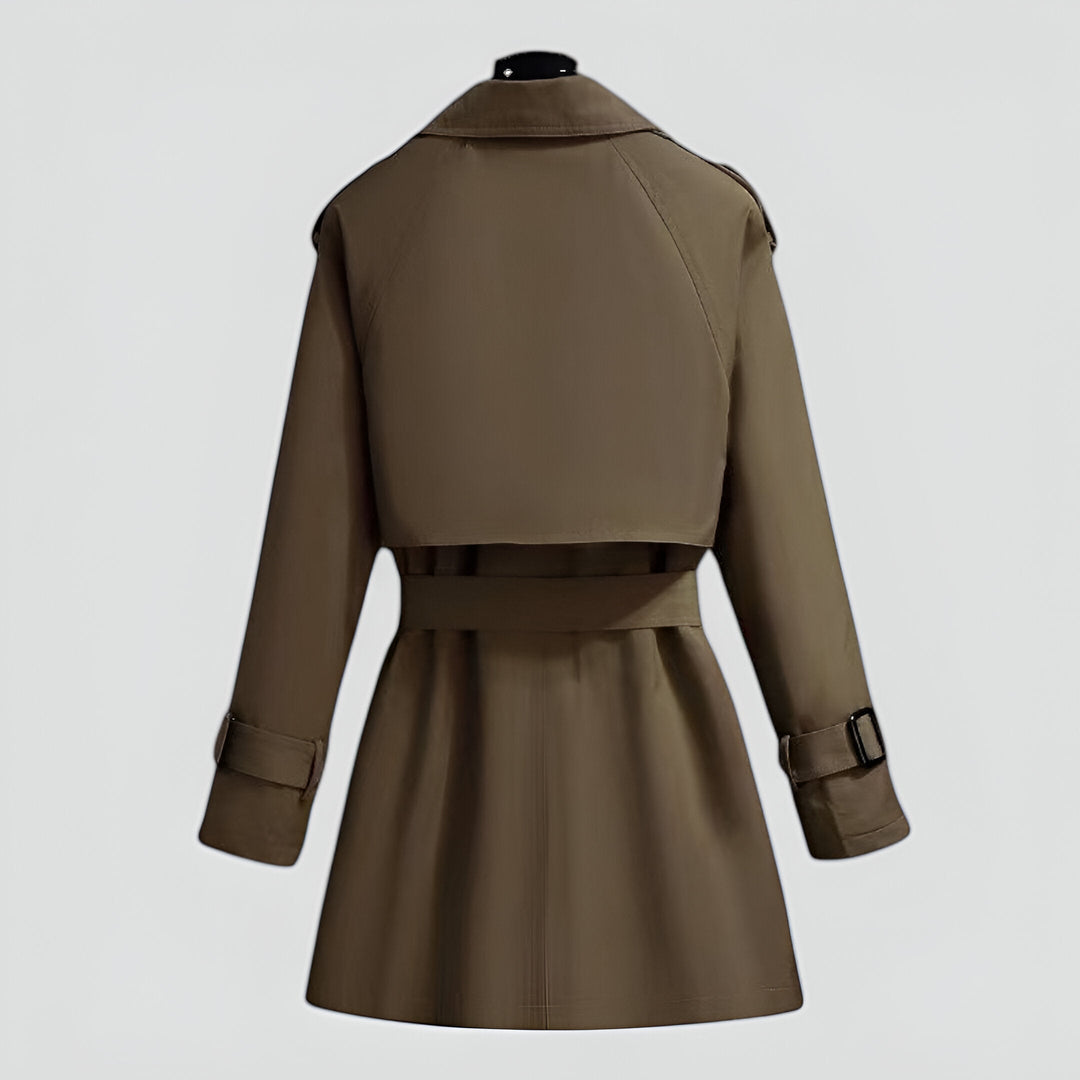 Women's Double-Breasted Trench Coat Notch Lapel Belted Mid-Length Storm-Flap Classic