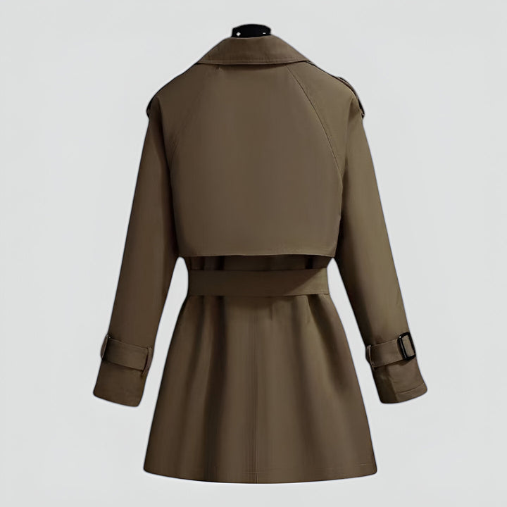 Women's Double-Breasted Trench Coat Notch Lapel Belted Mid-Length Storm-Flap Classic