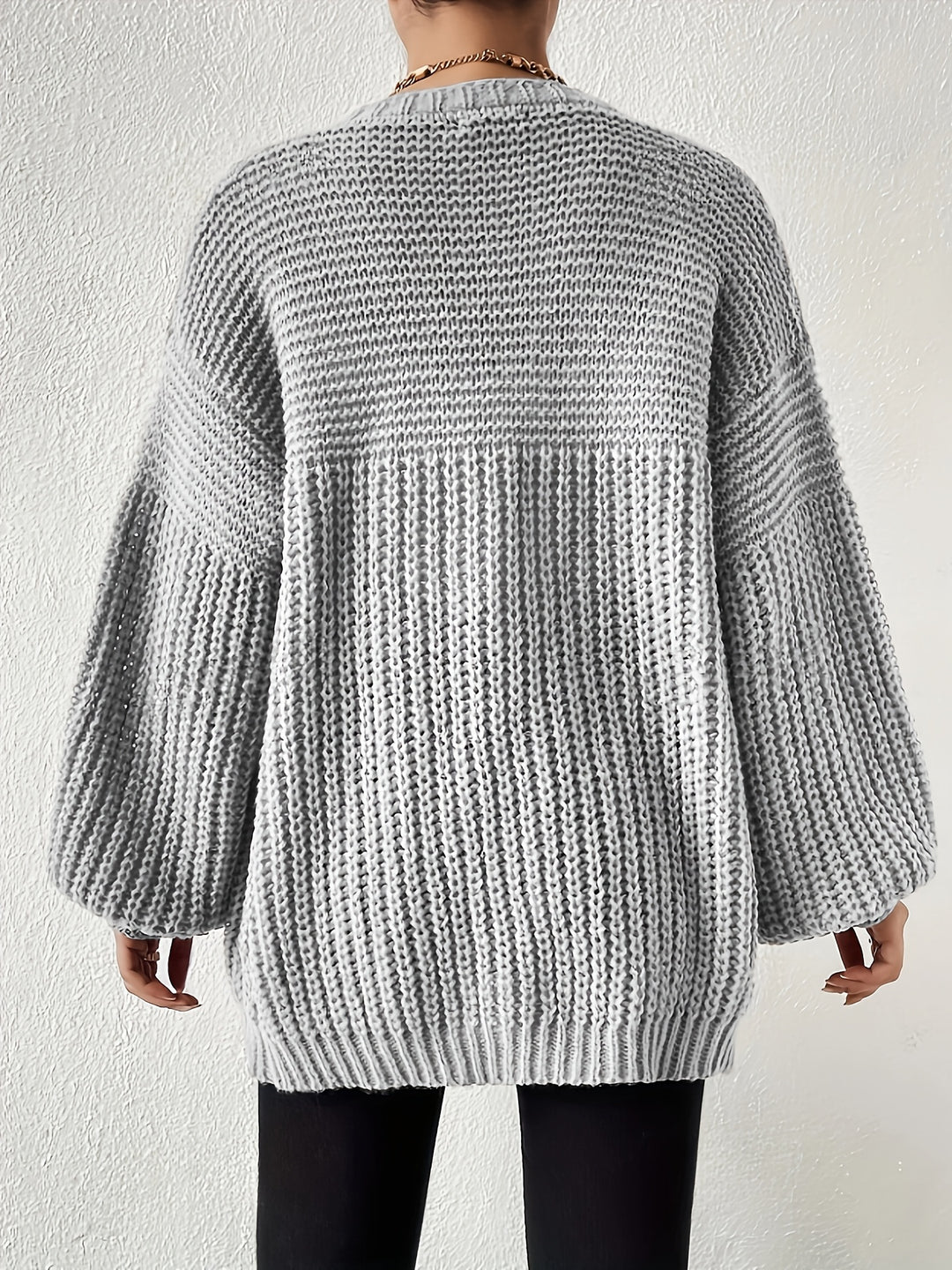 Women's Ribbed Knit Balloon Sleeve Open Front Oversized Cardigan