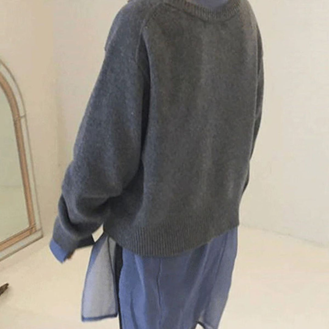 Women's Oversized Asymmetric Button Knit Cardigan Drop Shoulder Sweater