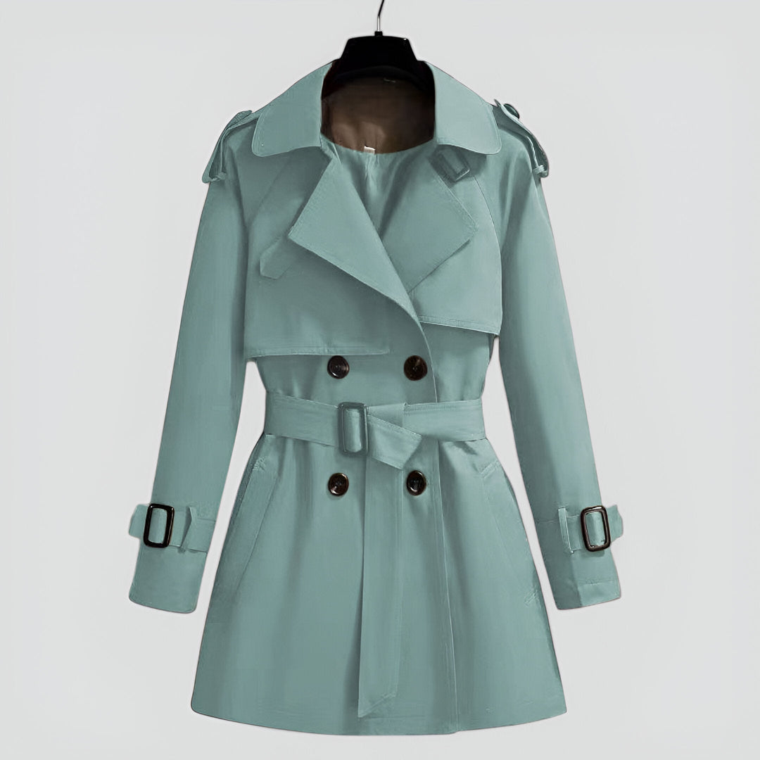 Women's Double-Breasted Trench Coat Notch Lapel Belted Mid-Length Storm-Flap Classic