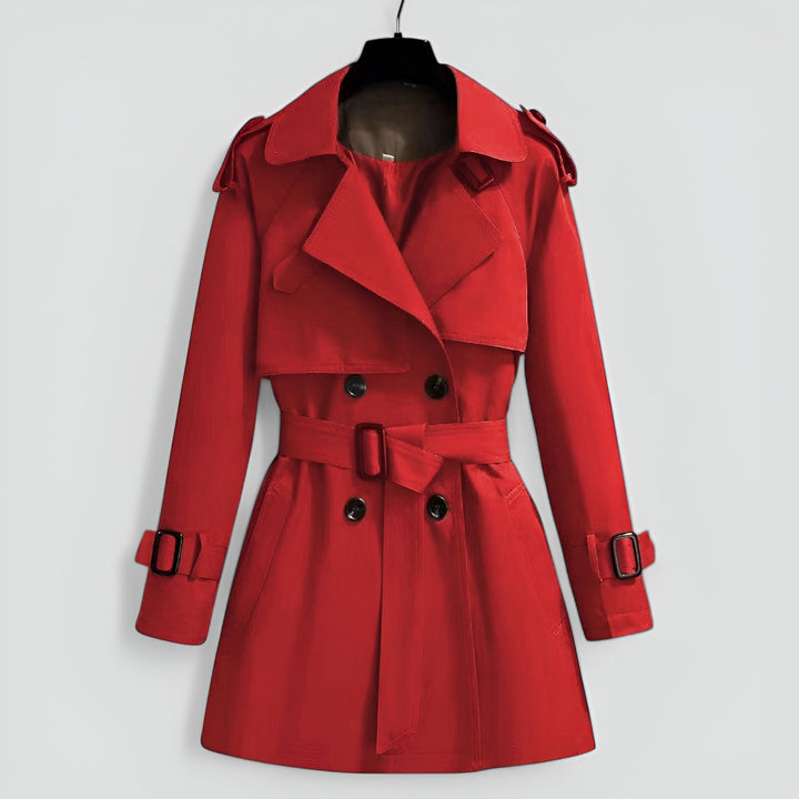 Women's Double-Breasted Trench Coat Notch Lapel Belted Mid-Length Storm-Flap Classic