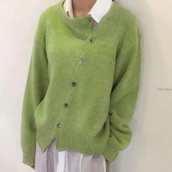 Women's Oversized Asymmetric Button Knit Cardigan Drop Shoulder Sweater