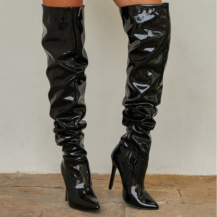 Women's Over-the-Knee Boots Stiletto Heel Pointed-Toe Slouch Side-Zip