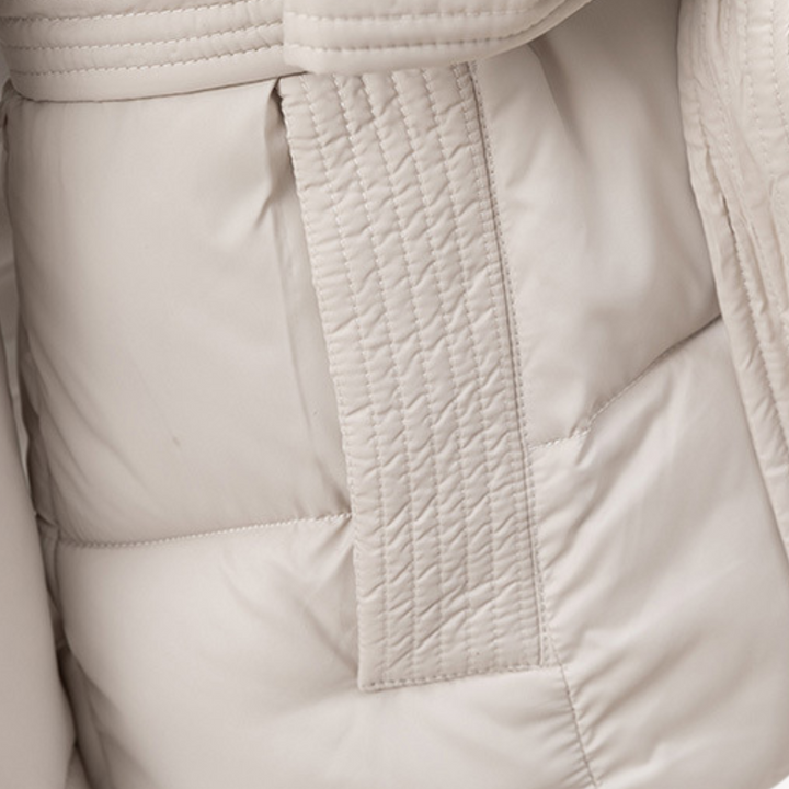 Women's Belted Hooded Puffer Jacket Full-Zip Quilted Fitted-Waist Warm
