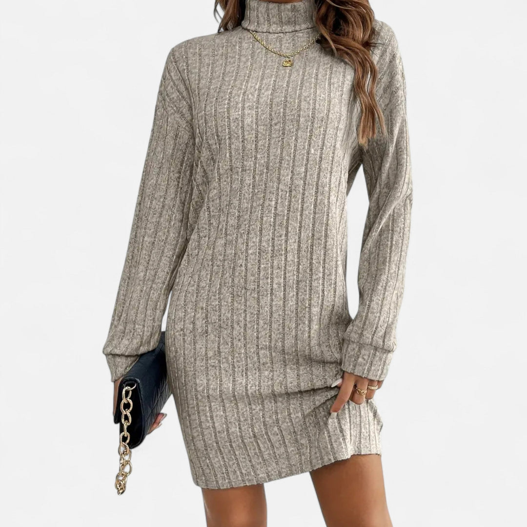 Women's Ribbed Turtleneck Sweater Dress Long-Sleeve Relaxed Knit Mini