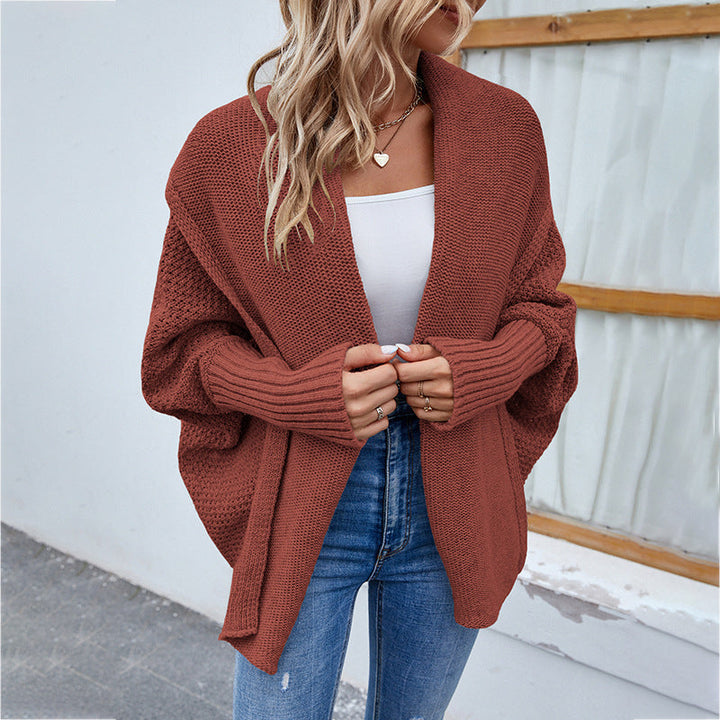 Women's Oversized Open-Front Batwing Knit Cardigan Shawl Collar Loose Sweater