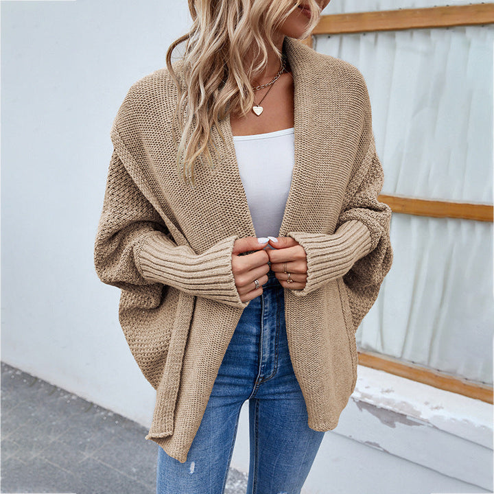 Women's Oversized Open-Front Batwing Knit Cardigan Shawl Collar Loose Sweater
