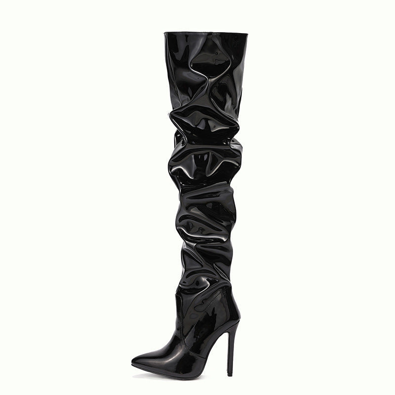 Women's Over-the-Knee Boots Stiletto Heel Pointed-Toe Slouch Side-Zip