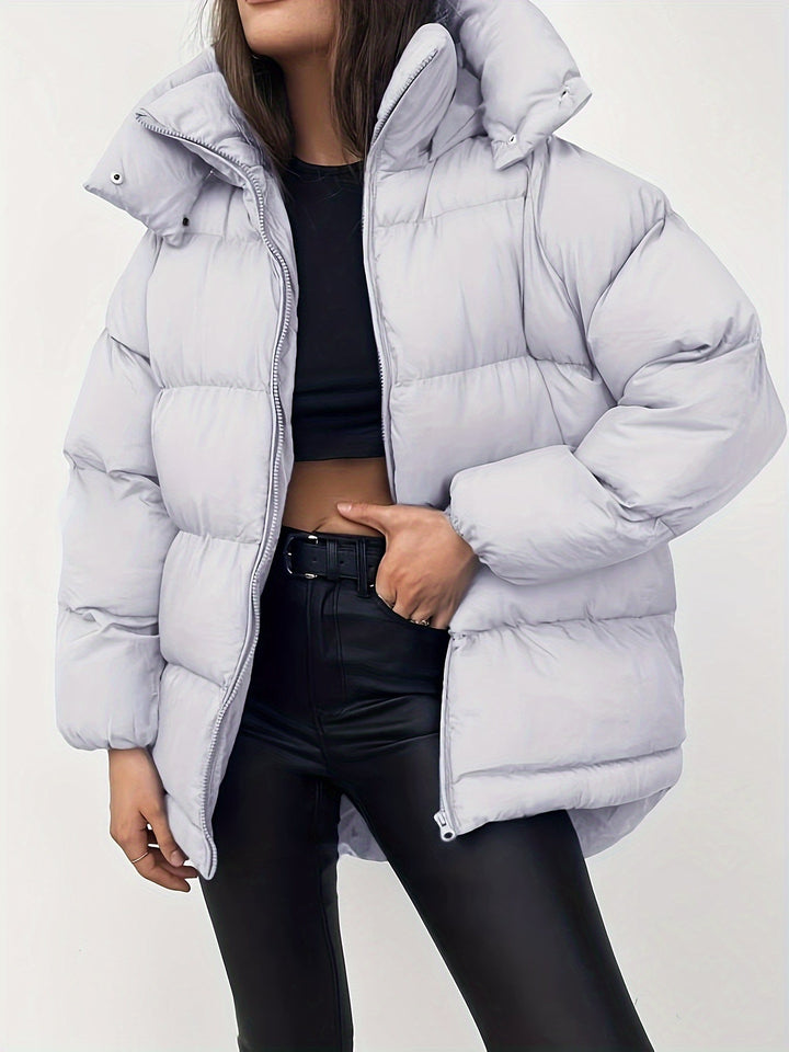 Women's Hooded Longline Oversized Puffer Jacket Zip-Up Winter Coat