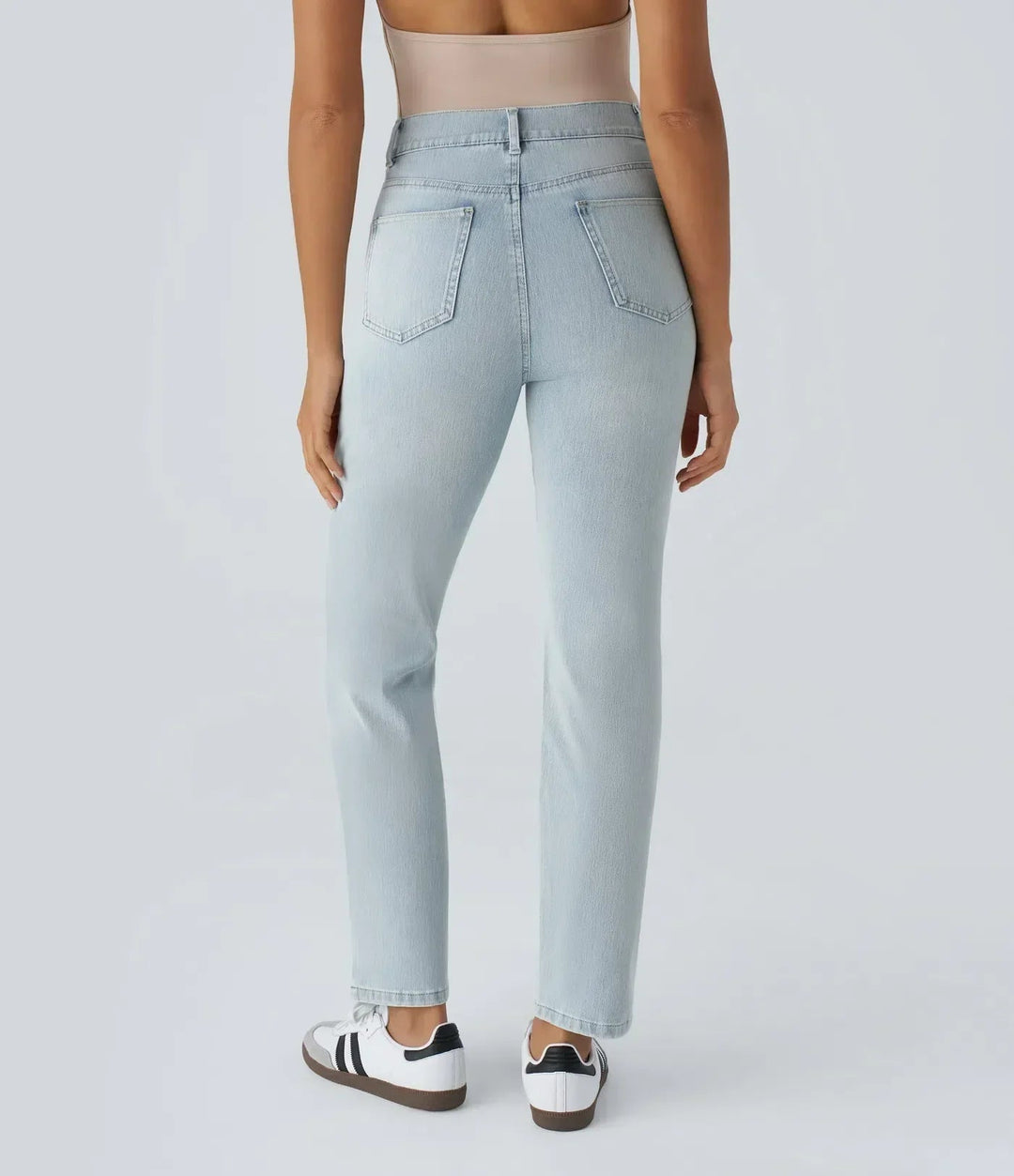 Women's Pull-On Straight Leg Jeans High Waist Elastic Stretch Denim Comfort