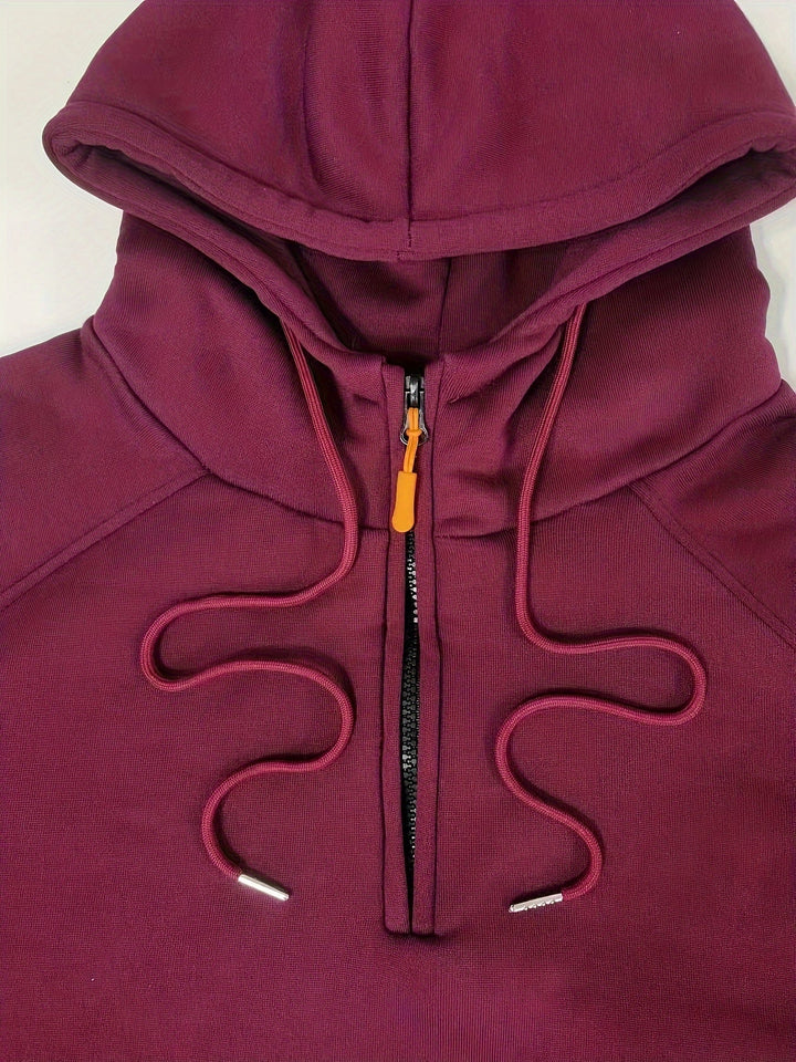 Men's Utility Quarter-Zip Hoodie Drawstring Sleeve Pocket Techwear Relaxed