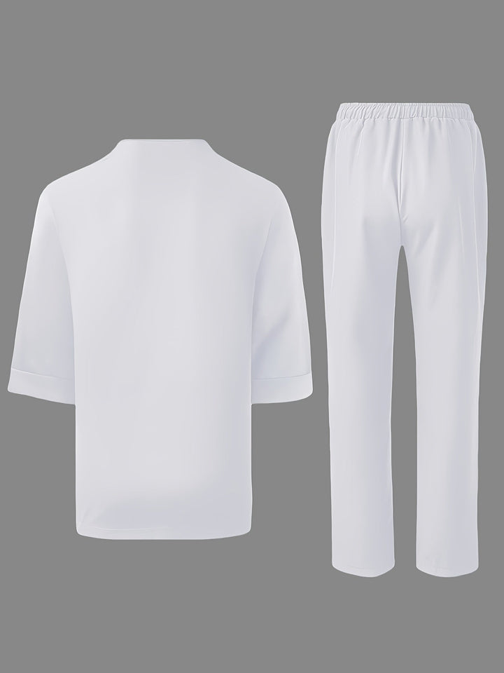Men's Two-Piece Set Oversized Tee Chest-Pocket Straight-Trousers Relaxed