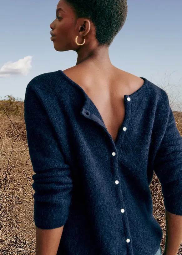 Women's Chunky Knit Cardigan Button-Front V-Neck Soft Brushed Mohair Relaxed