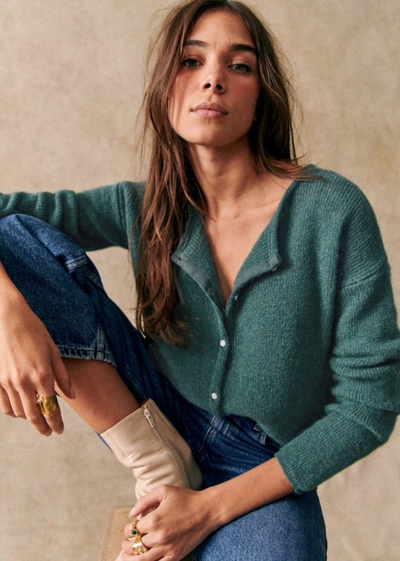 Women's Chunky Knit Cardigan Button-Front V-Neck Soft Brushed Mohair Relaxed