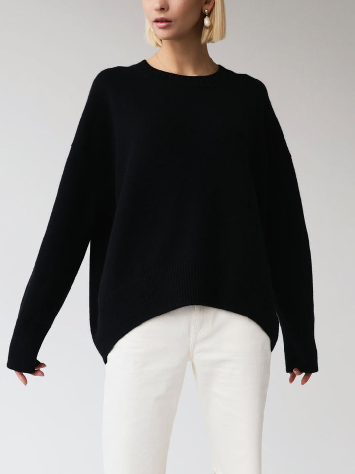 Women's Oversized Knit Sweater Crewneck Drop-Shoulder Ribbed Relaxed Pullover
