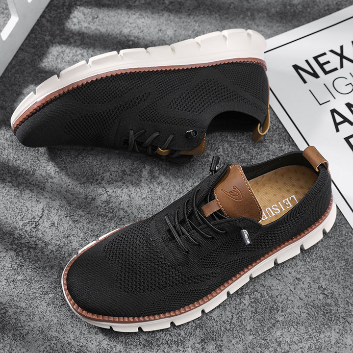 Men's Knit Mesh Sneakers Lace-Up Lightweight Cupsole Breathable Casual