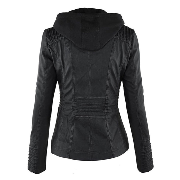 Women's Faux Leather Moto Jacket Band Collar Zip-Up Fitted Ribbed