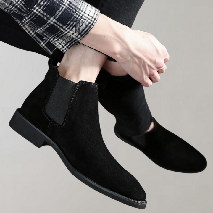 Men's Suede Chelsea Boots Pointed-Toe Elastic Gore Ankle Slip-On