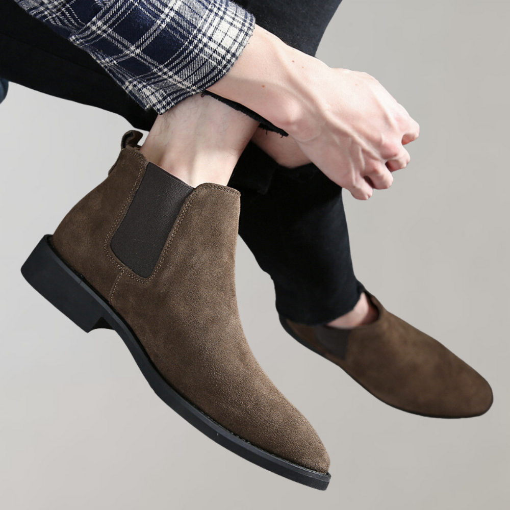 Men's Suede Chelsea Boots Pointed-Toe Elastic Gore Ankle Slip-On