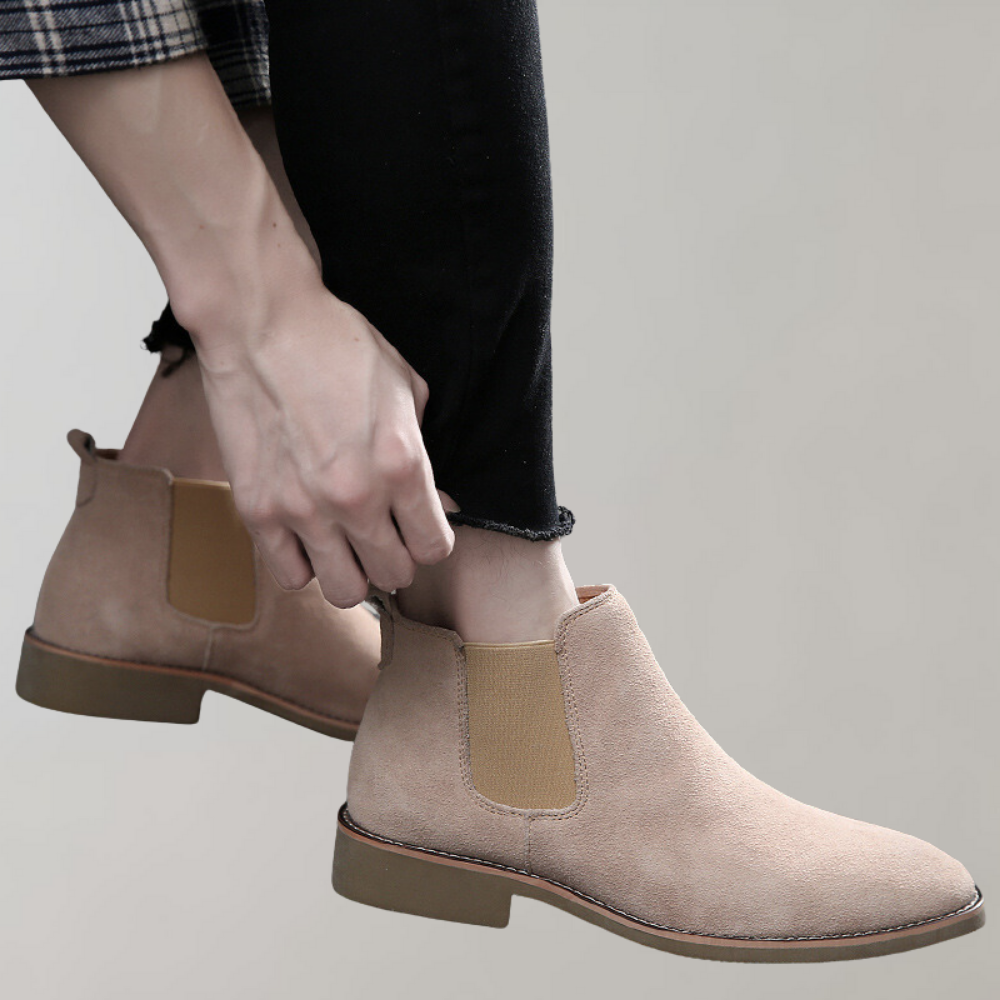 Men's Suede Chelsea Boots Pointed-Toe Elastic Gore Ankle Slip-On
