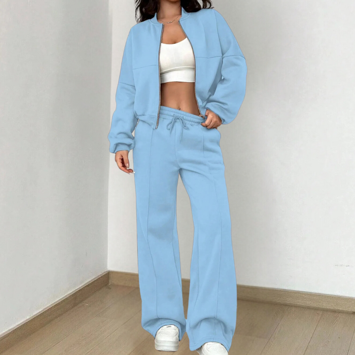 Women's Cropped Zip Sweatshirt Wide-Leg Trousers Two-Piece Lounge Set