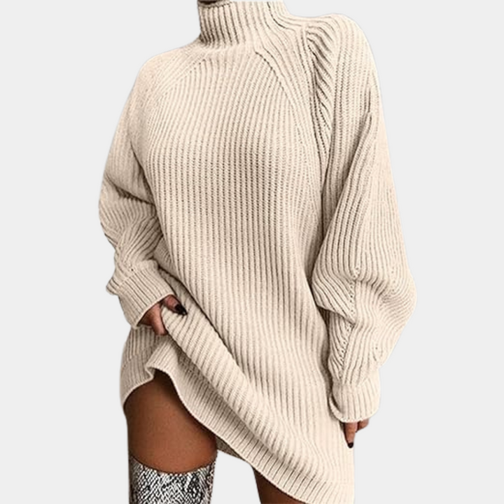 Women's Oversized Turtleneck Knit Sweater Dress Long-Sleeve Ribbed Mini Winter